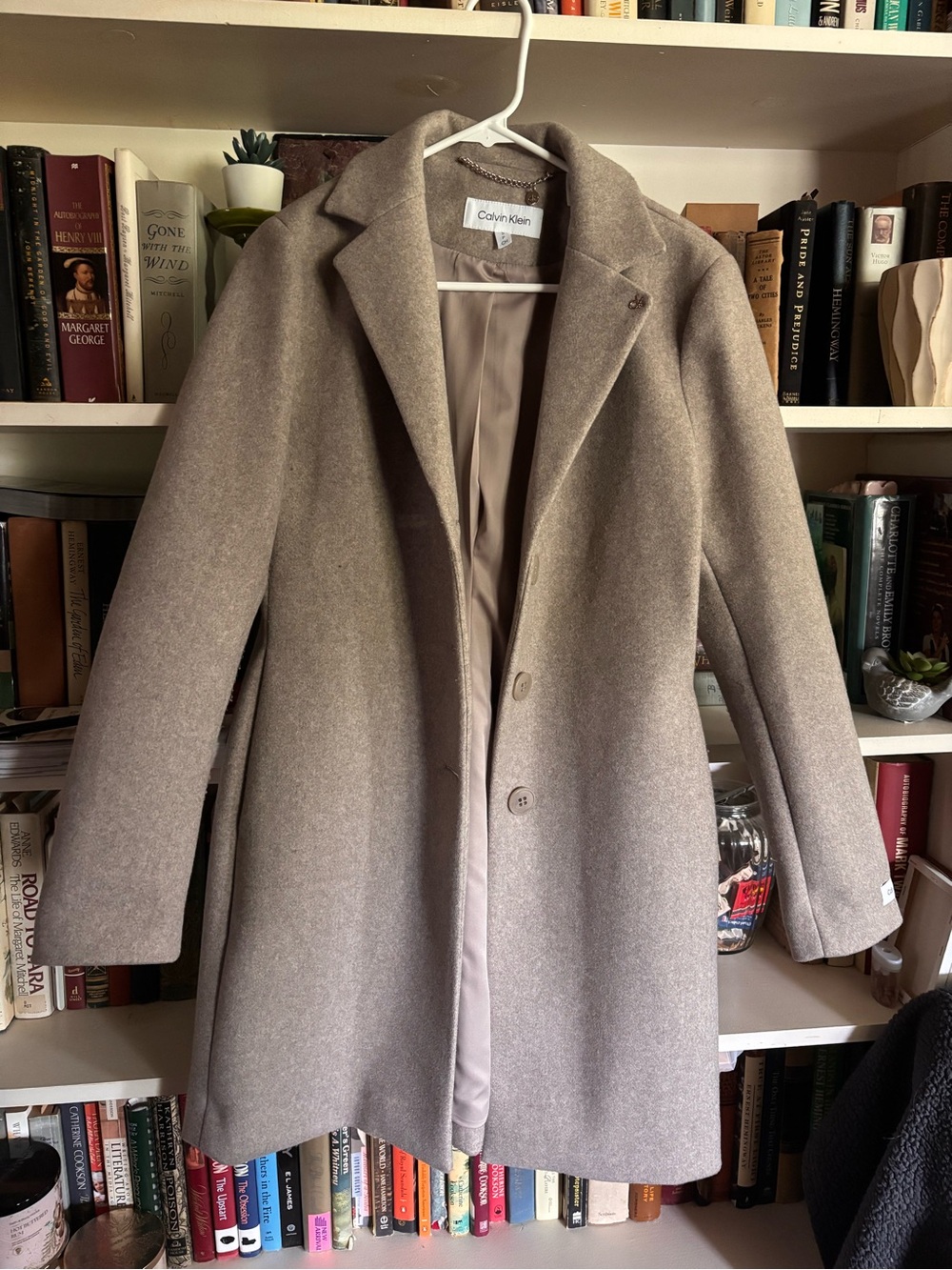 Calvin Klein Women's Taupe Wool-Blend Pea Coat